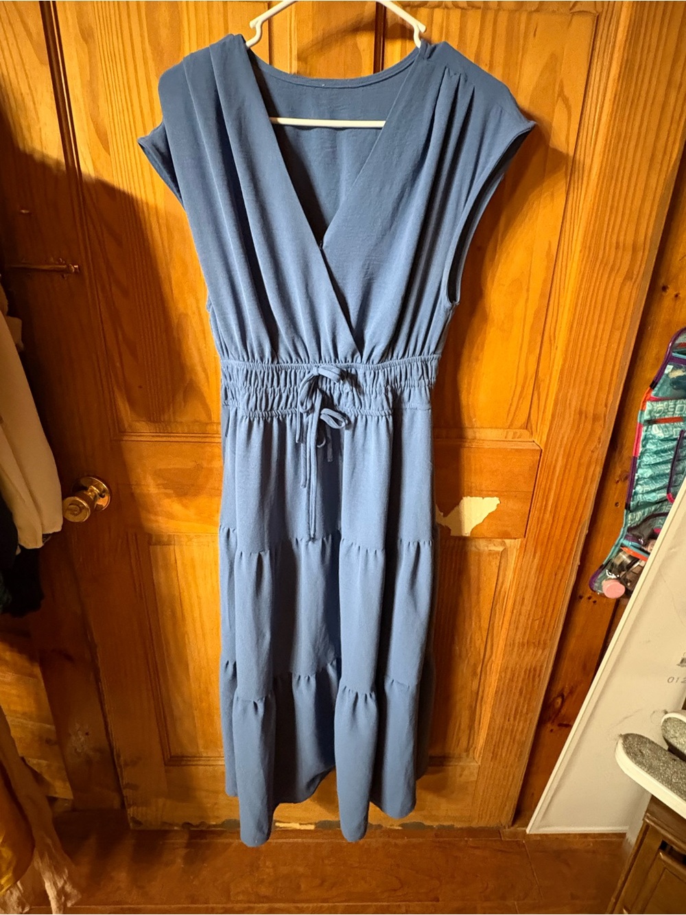 Blue Tiered Maxi Dress with Drawstring Waist